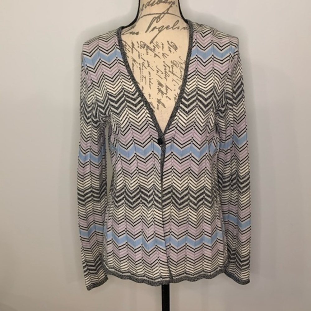 Pendleton silk/cotton blend one-button cardigan sweater chevron M